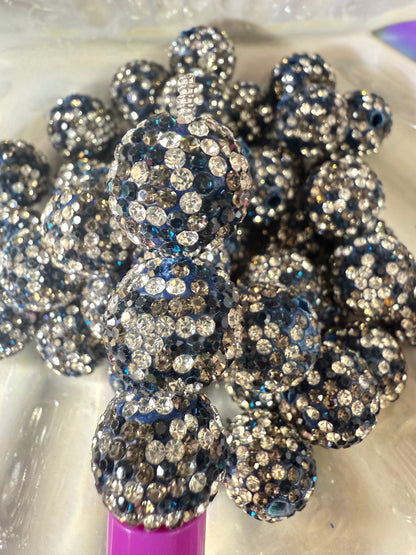 R15- (10PCS) 16mm Navy/Silver/Charcoal Pave-rhinestones with Polymer Clay Core Beads for DIY