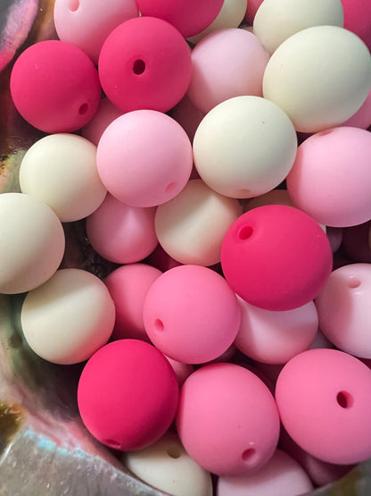 10 PCS- 15mm PASTEL Pinks/Cream MIX Silicone Touch Round Mixed Beads image 1