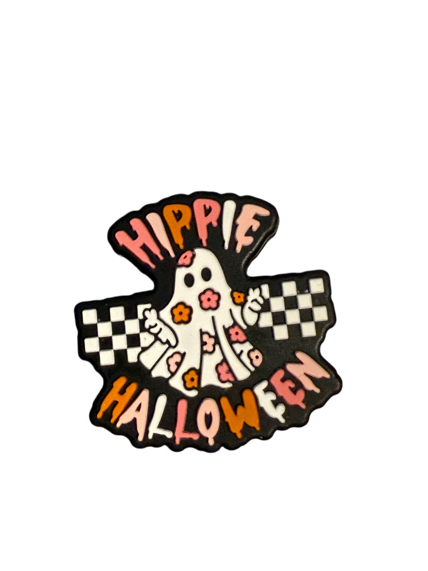 F/HAL9 (1)PC 1.1" Hippie Halloween W/Ghost/Flowers Focal Bead for DIY Keychains, Wristlets, Cup Charms, Car Charms ETC