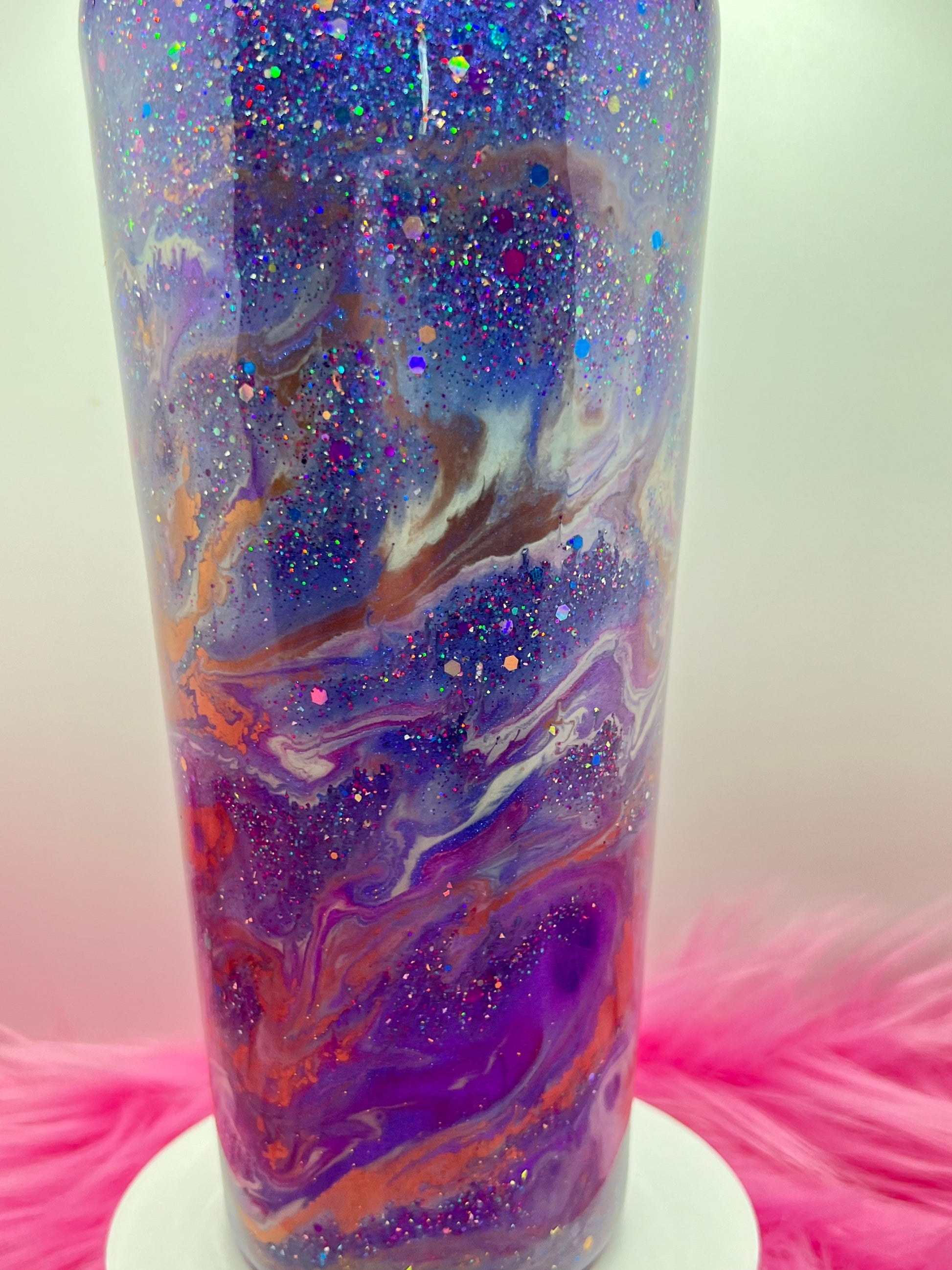 (1)- RTS 32oz Pink/Pur Tapered Milky Way Multi-Color Swirl/glitter Epoxy Tumbler image 1