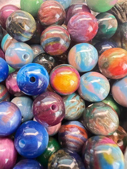 10 PCS -12mm STUNNING Cateye Mixed Colors Galaxy Rainbow Shimmer Beads image 2