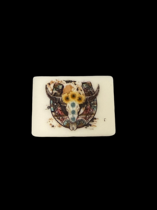 F/C21- (1)PC 1.2" Colorful Horseshow W/Bull skull/Sunflowers Focal Bead for DIY Keychains, Wristlets, Cup Charms, Car Charms ETC