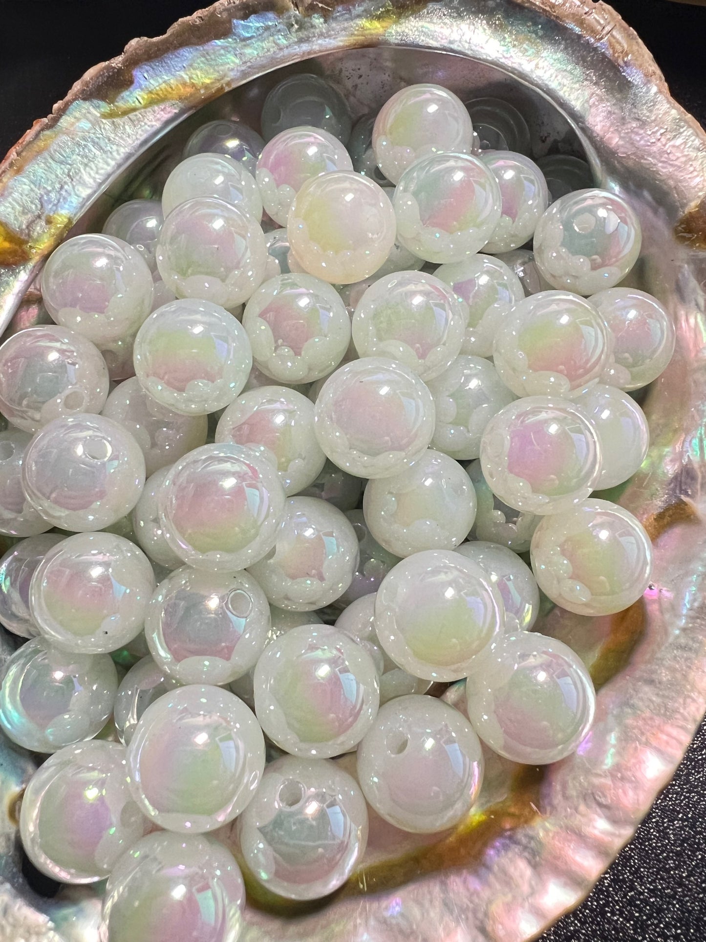 10 PCS- 13mm Light Jade UVAB Iridescent Rainbow Acrylic Beads image 0