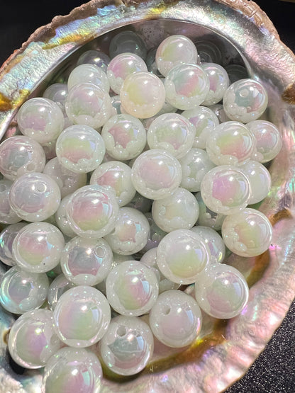 10 PCS- 13mm Light Jade UVAB Iridescent Rainbow Acrylic Beads image 0
