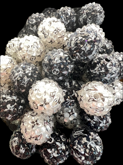 R105 (5PCS)- 18mm Black & White MIX LV Clear Resin Rhinestone Beads