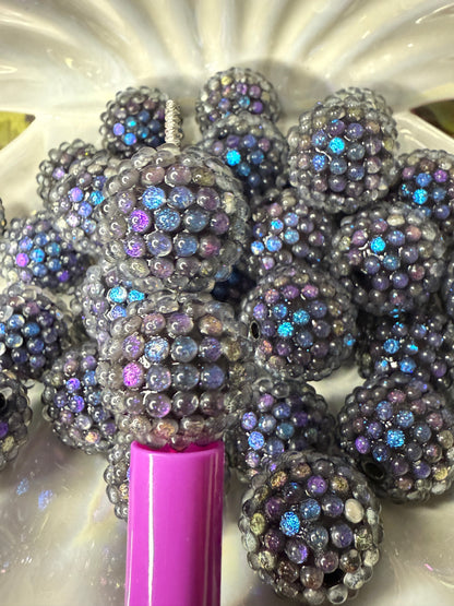 R40- (5PCS) 20mm GALAXY Oil Slick Black/Purple Chameleon Shimmer Color Bubblegum Acrylic Rhinestone Beads for DIY