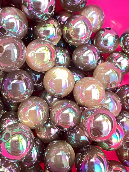 5 PCS- 15mm Gray/Brown/Tan with GOLD Cat EYE UVAB  Round Acrylic Beads image 3