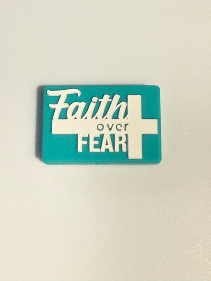 F/R10- (1)PC 1.2" Choose your color- Faith over Fear W/Cross Focal Bead for DIY Keychains, Wristlets, Cup Charms, Car Charms ETC