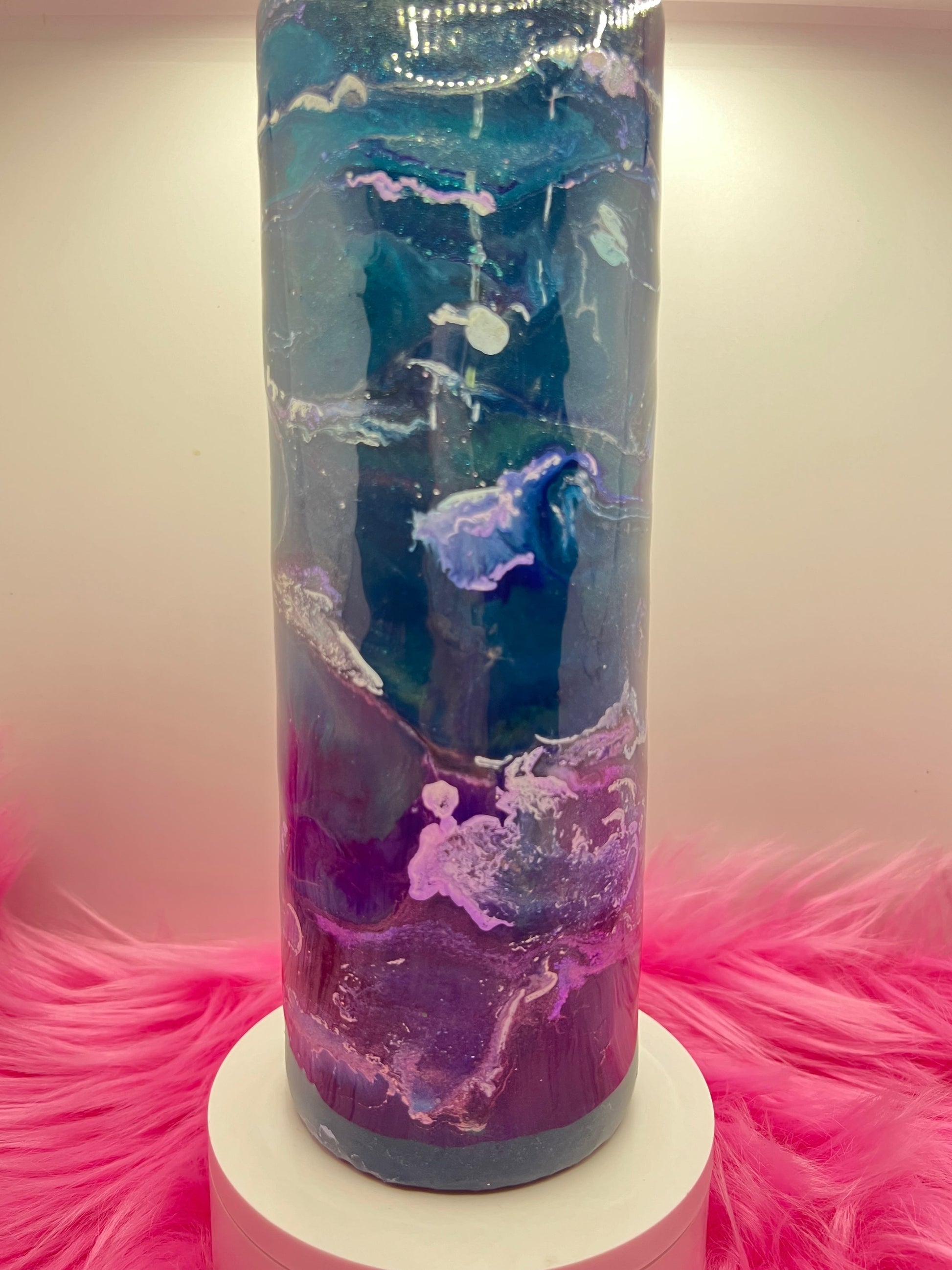 (1)- RTS 30oz Straight blue/chrome/white MILKY WAY ink/glitter Epoxy Tumbler image 1