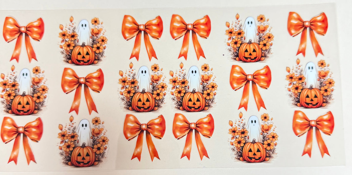 C455- (1PC) HALLOWEEN GHOST/PUMPKINS/BOWS 16OZ UV DTF Transfer Wrap/Sticker for Cup/Tumbler