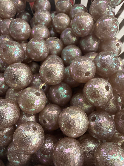 B74- (10PCS) 15mm Crinkle Greige UVAB Round Acrylic Beads For DIY