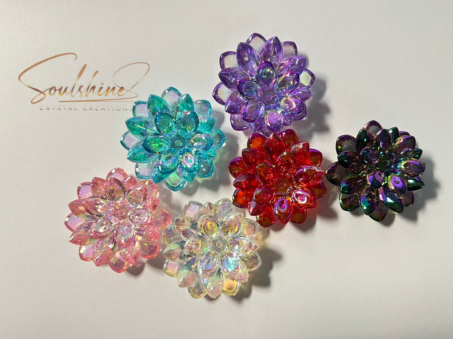 5SETS-15 Piece 38mm MultiColored Lotus Flower Beads UVAB Iridescent Rainbow Bead image 0
