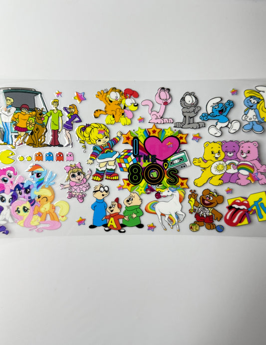 C33- I Love the 80's with Bright Colorful characters 16OZ UV DTF Transfer Wrap/Sticker for Cup/Tumbler