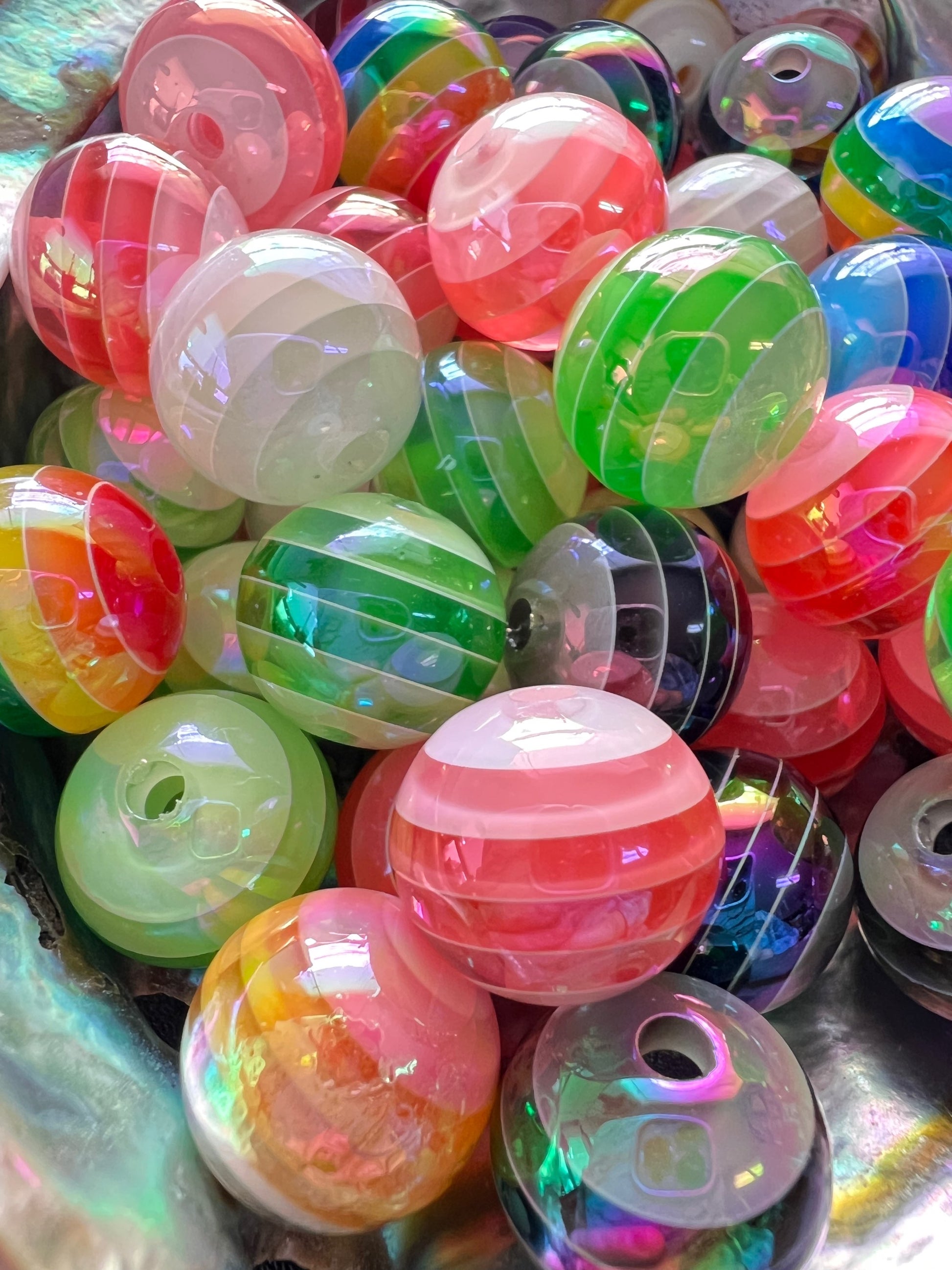 10 PCS - 15mm Mixed Colors Striped Mixed UVAB Round Opaque Acrylic Beads image 3
