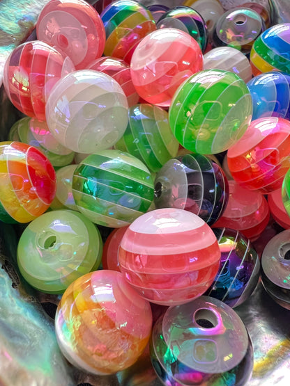 10 PCS - 15mm Mixed Colors Striped Mixed UVAB Round Opaque Acrylic Beads image 3