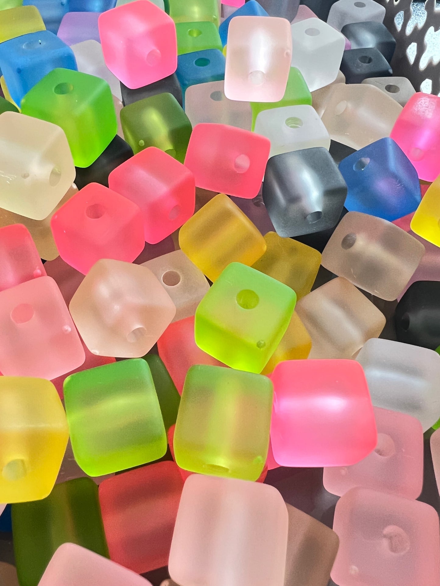 10 PCS- 14mm Silicone Touch Transparent Mixed Color Cube/Square Beads image 1