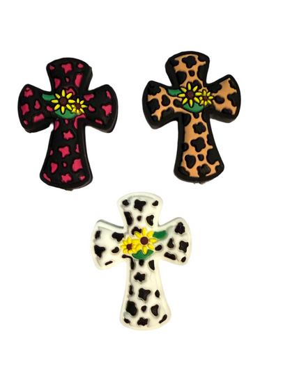 F/R15- (1)PC 1.2" Choose your color- Cross with leopard/Cow print/Sunflowers Focal Bead for DIY Keychains, Wristlets, Cup Charms, Car Charms ETC