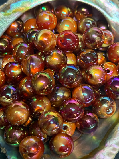 B36- (10 PCS) 13mm Copper/Gold/Fire Orange Mily Way Iridescent Galaxy Glitter Acrylic Beads For DIY