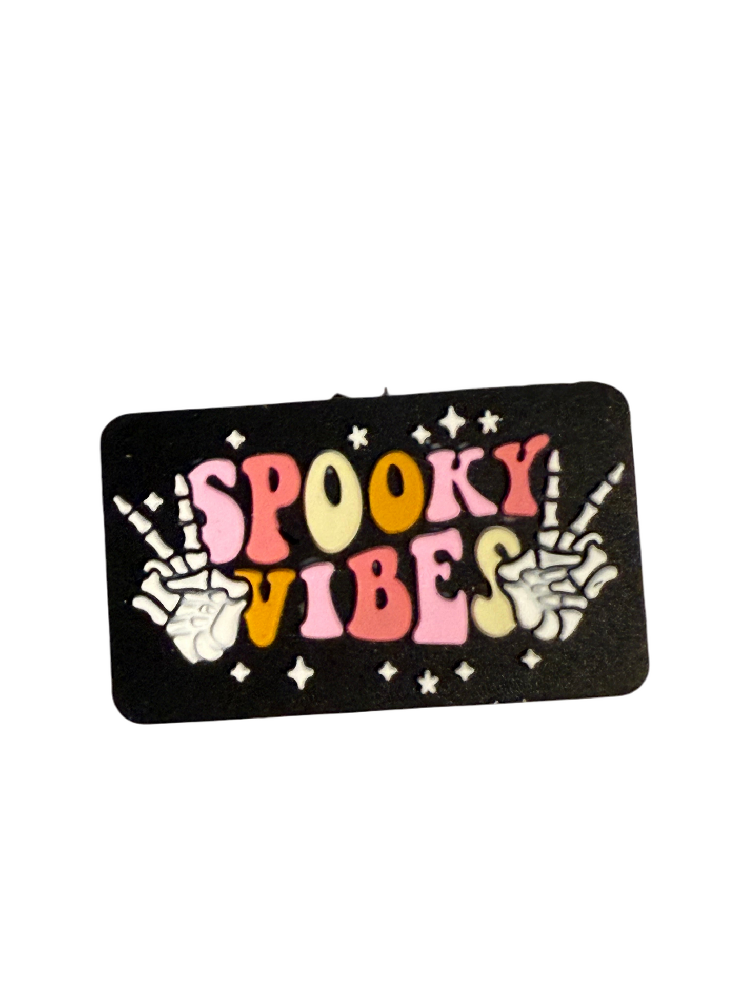 F/HAL7 (1)PC 1.2" Spooky Vibes W/Skelton Hand Peace Sign Focal Bead for DIY Keychains, Wristlets, Cup Charms, Car Charms ETC