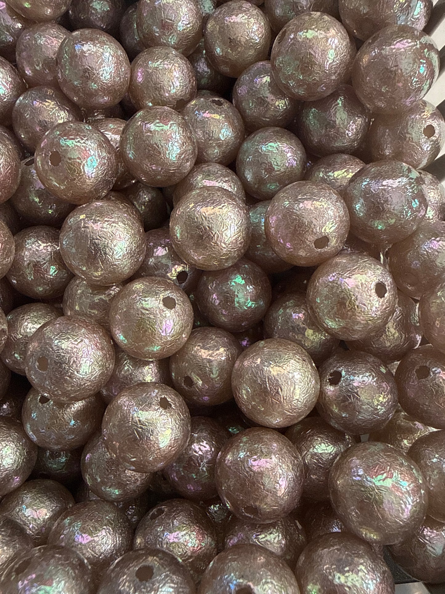 B74- (10PCS) 15mm Crinkle Greige UVAB Round Acrylic Beads For DIY