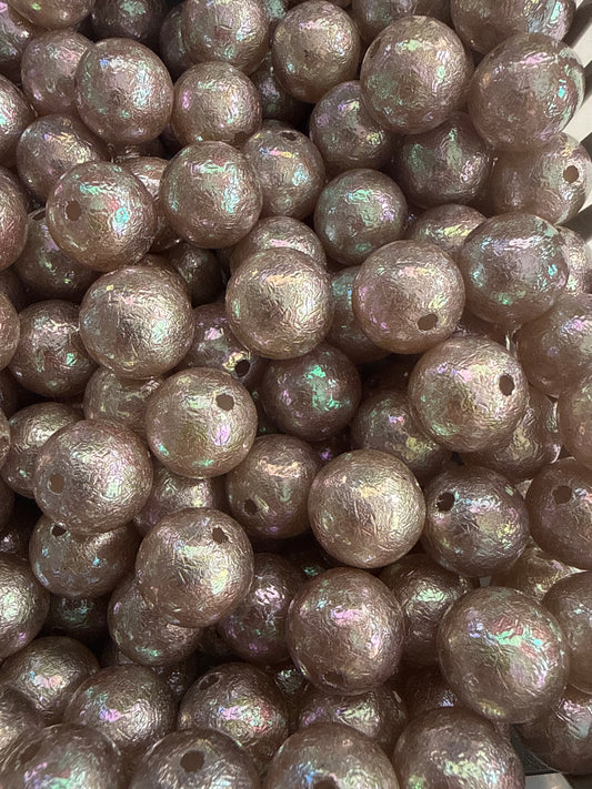 B74- (10PCS) 15mm Crinkle Greige UVAB Round Acrylic Beads For DIY
