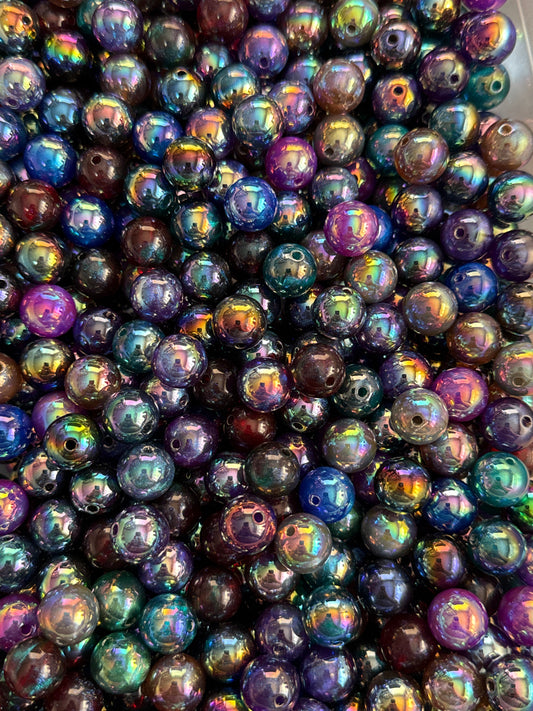 GGB6- (10PCS) 15mm STUNNING Multicolor Rainbow UVAB Galaxy Shimmer Iridescent Mixed Color Acrylic Beads for DIY