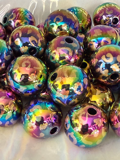 B4- (10PCS) 16mm Black UVAB Leopard print Bubblegum Acrylic Beads for DIY