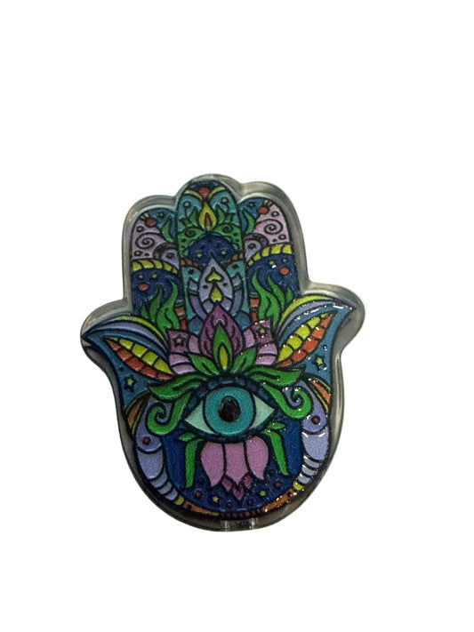 F/ACR74- (2)PCS 1" Colorful Hamsa Hand W/Eye/Lotus Acrylic Focal Bead for DIY Pens, Keychains, Wristlets, Cup Charms, Car Charms ETC