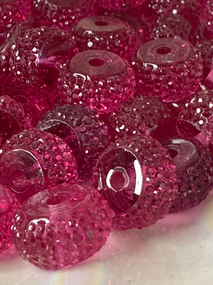 R70-(10PCS) 12mm JELLY CLEAR RASBERRY Round Rondelle Style Spacer Plastic/Acrylic Beads for DIY