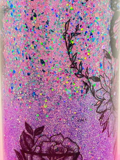  (1)- RTS 30oz Straight BUTTERFLY ROSE purple/pink/silver glitter Epoxy Tumbler image 5
