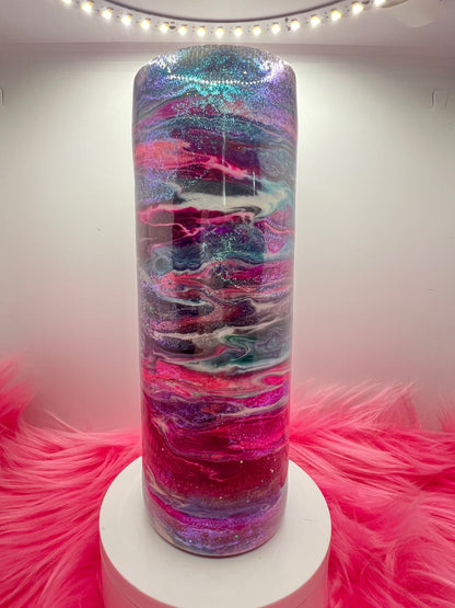 (1)- RTS 20oz Straight Pink/purple/teal/blue MILKY WAY ink/glitter Epoxy Tumbler image 0