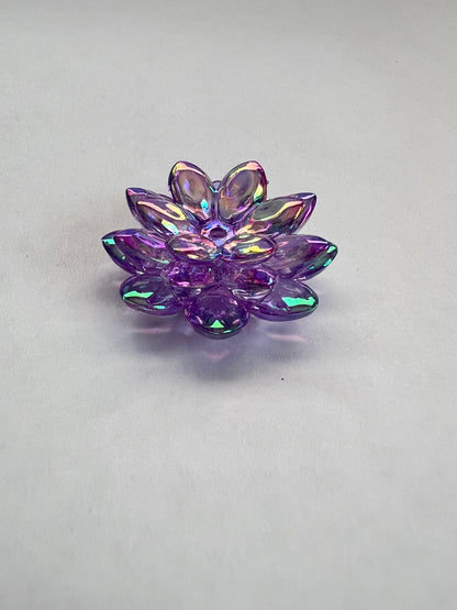 5 SETS-15 Pieces 38mm Lotus Flower Beads Clear PURPLE UVAB Iridescent Rain image 3