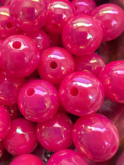 10 PCS - 15mm HOT NEON PINK UVAB Rainbow Round Acrylic Beads image 3