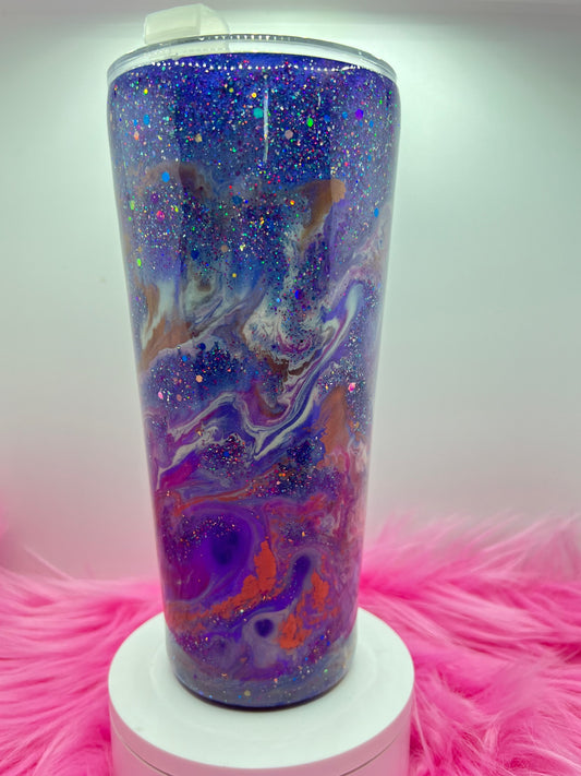 (1)- RTS 32oz Pink/Pur Tapered Milky Way Multi-Color Swirl/glitter Epoxy Tumbler image 0