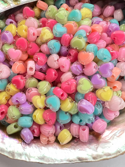 20 PCS - 8mm Double Layer 3D Heart Shaped Multicolored Rainbow Acrylic Beads image 0