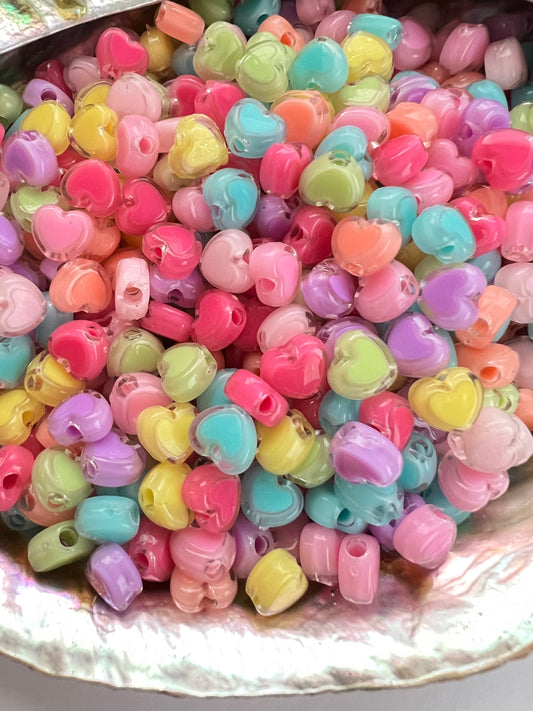 20 PCS - 8mm Double Layer 3D Heart Shaped Multicolored Rainbow Acrylic Beads image 0