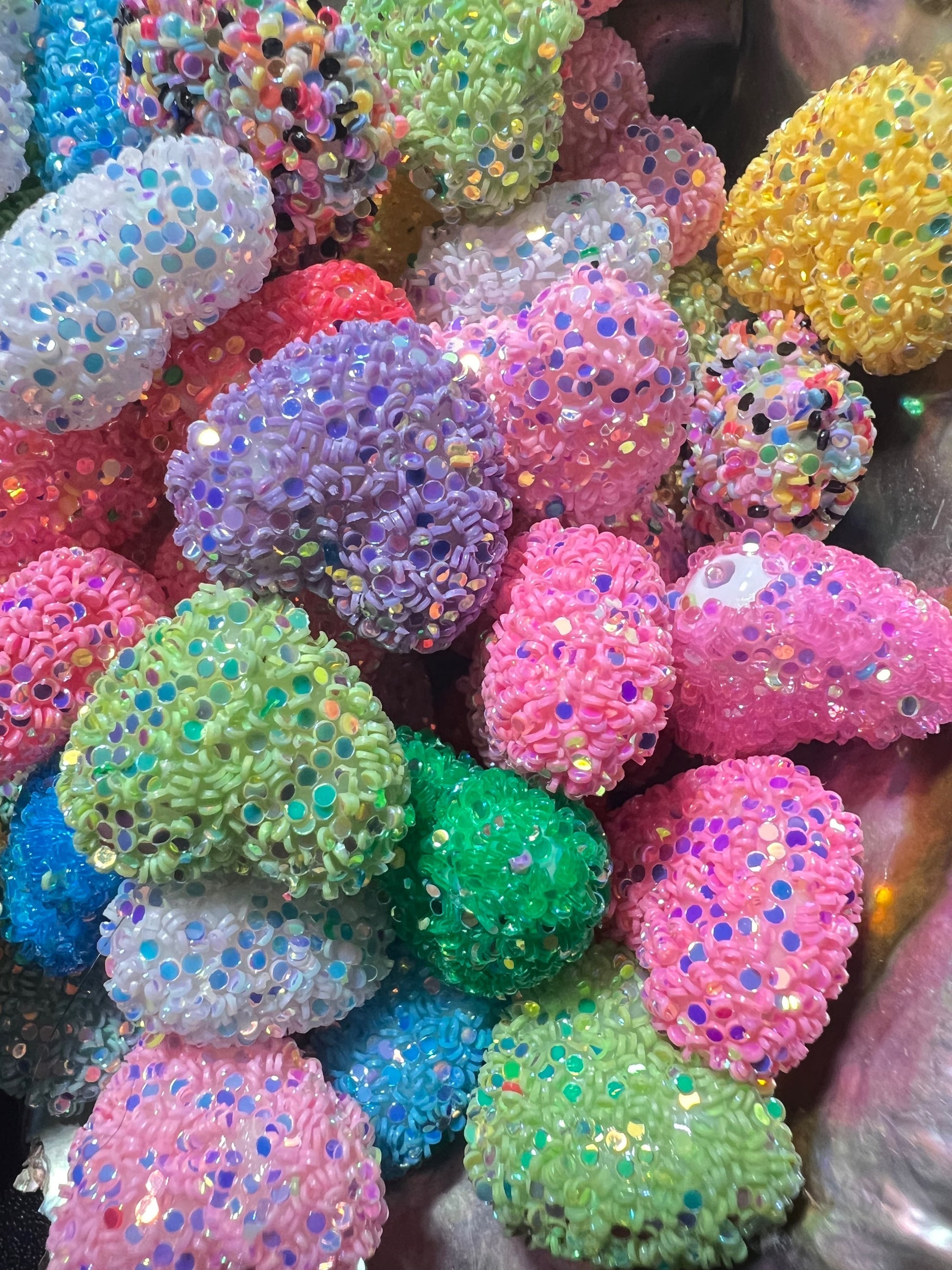 10 PCS- 19MM Glitter Coated Multi Colored Heart Focal Beads image 3
