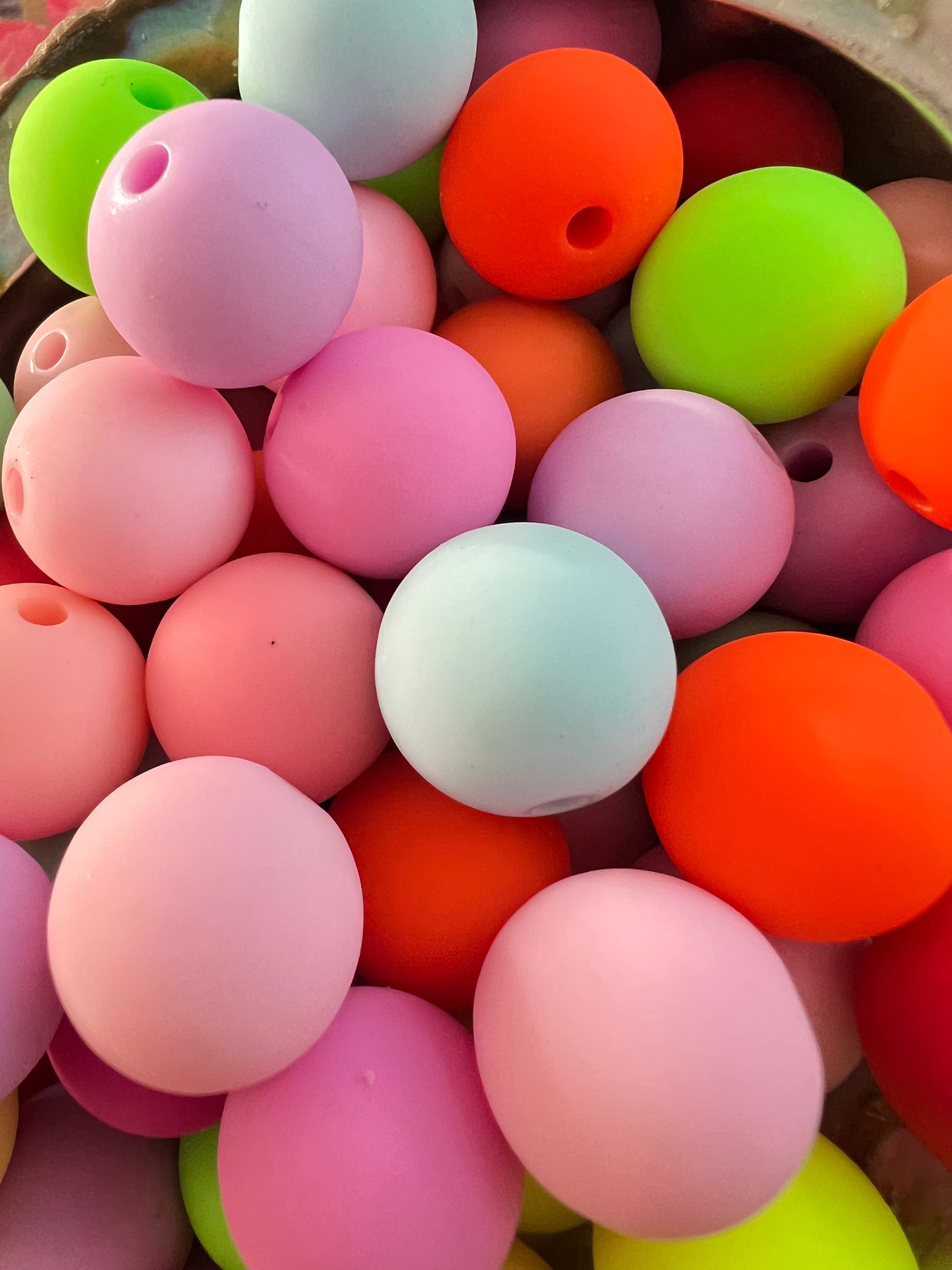 10 PCS- 15mm NEON/PASTEL mixed colors Silicone Touch Round Mixed Color Beads image 2