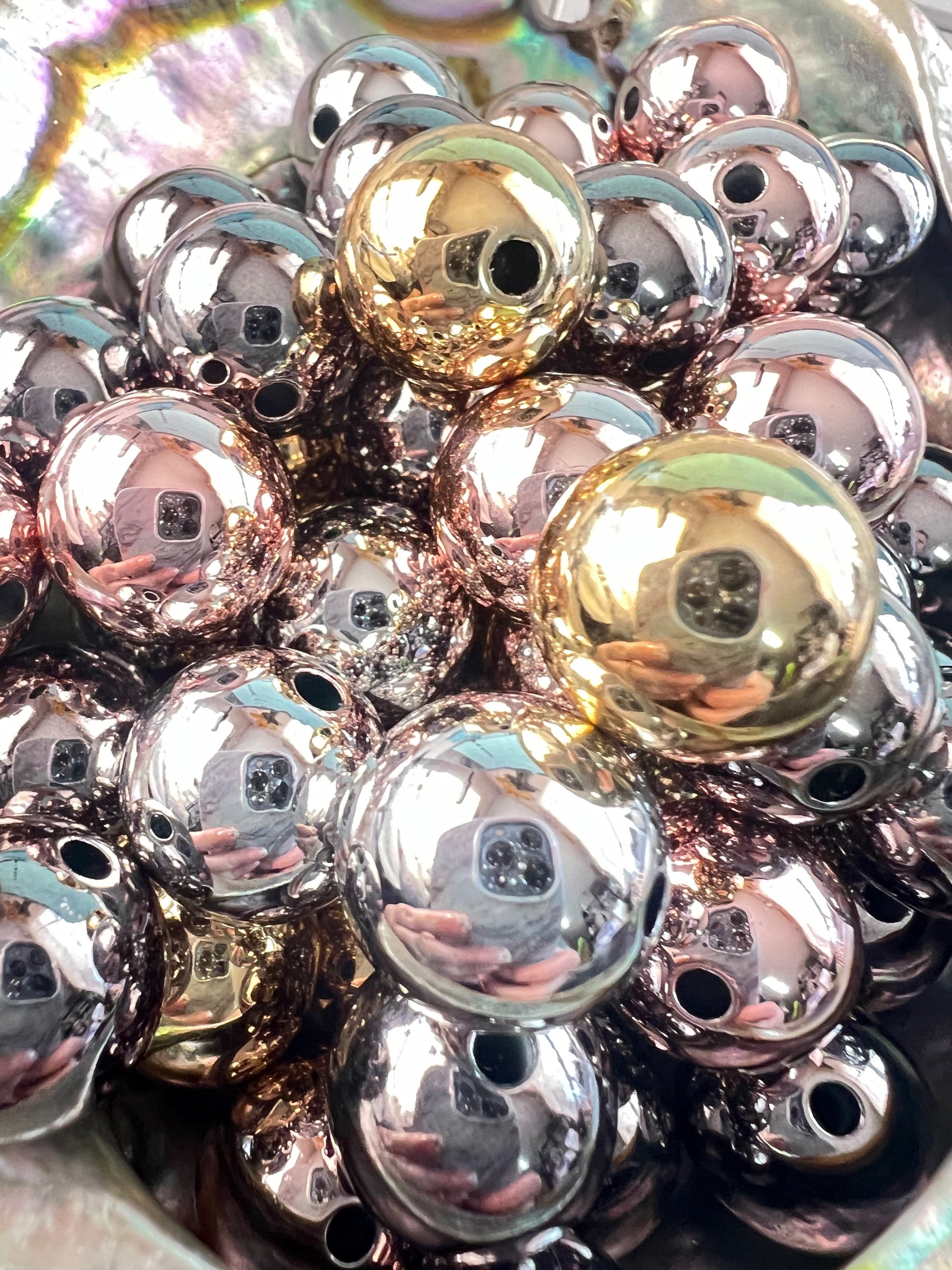 10 PCS- 15mm Multi Colored Metallic Rose/Gold/Silver/Charcoal MIX Round Beads image 2