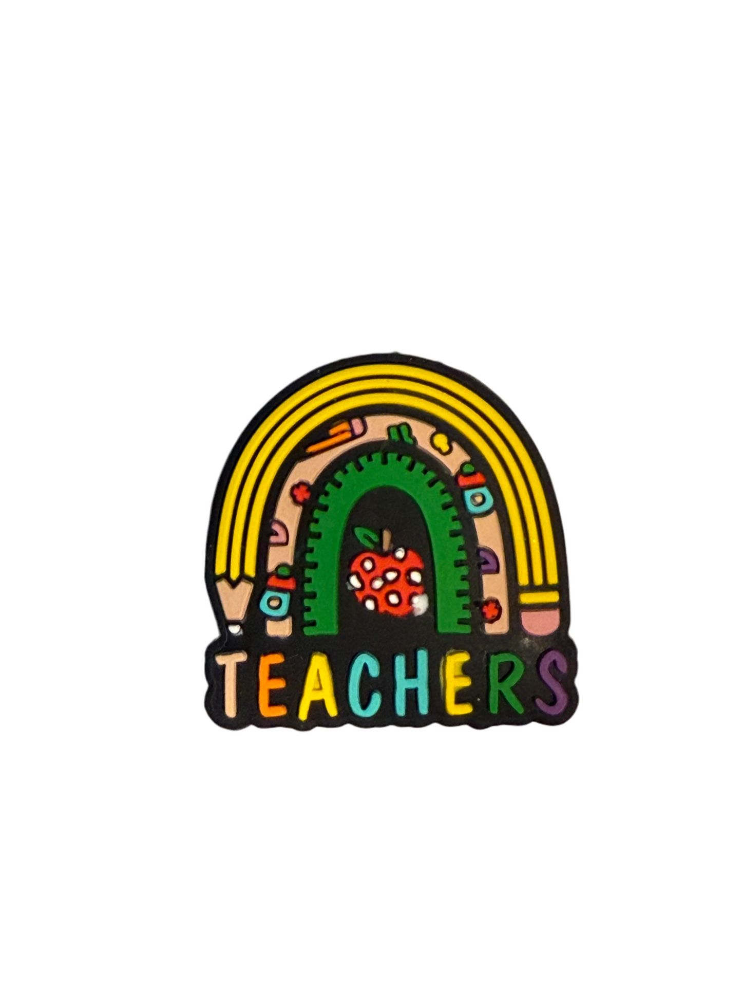 F/C45- (1)PC 1" TEACHERS Colorful Rainbow W/Pencil/Ruler/Apple Focal Bead for DIY Keychains, Wristlets, Cup Charms, Car Charms ETC