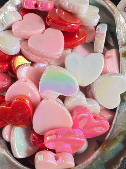 10 PCS- 20mm 3D Flat HEART UVAB Multicolored Iridescent Beads image 0