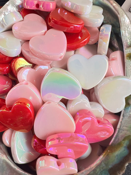 10 PCS- 20mm 3D Flat HEART UVAB Multicolored Iridescent Beads image 0