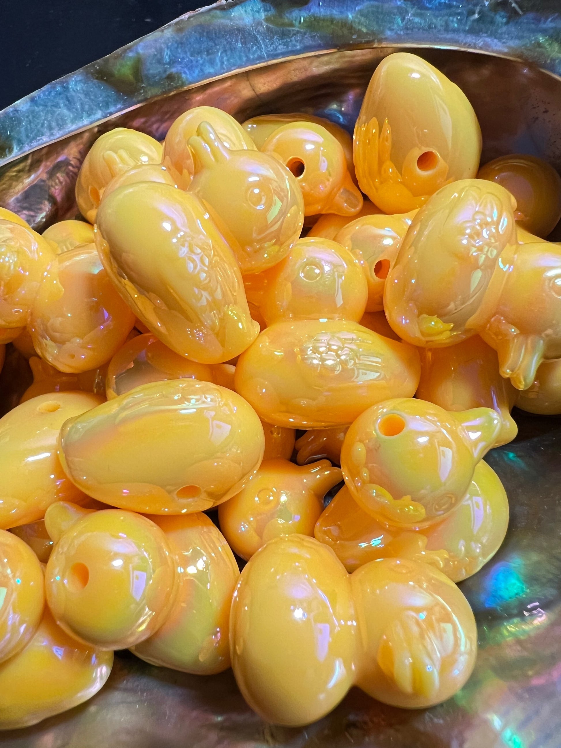 5 PCS- 22mm 3D Yellow Ducky UVAB Aura Coated Acrylic Bead image 1