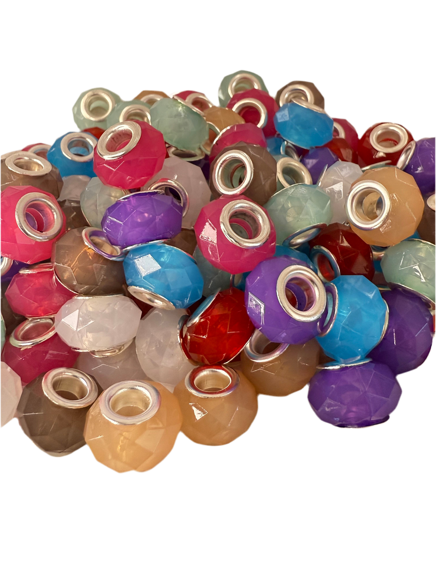 R73-(10PCS) 14mm Multi Color JELLY CLEAR Diamond Faceted Round Style With Metal Core Spacer Acrylic Beads for DIY