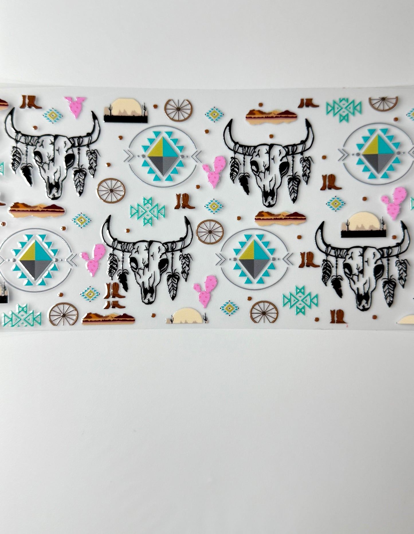 C69- Western BOHO Skulls, wheels, cacti, designs 16OZ UV DTF Transfer Wrap/Sticker for Cup/Tumbler