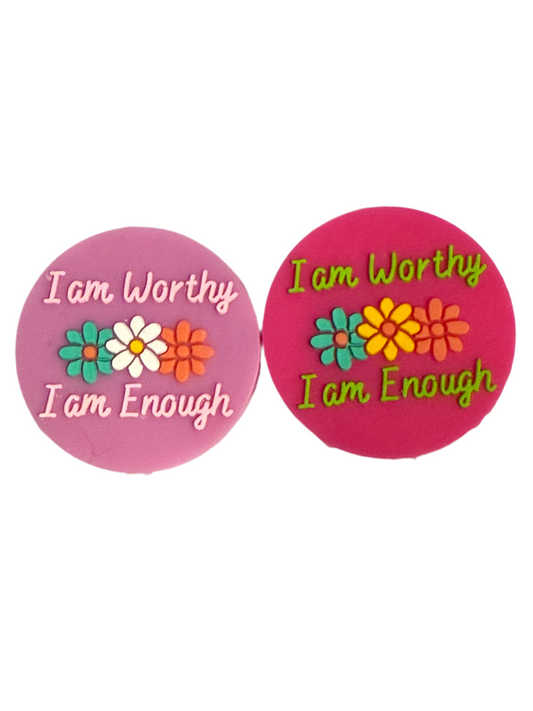 F/Q86 (1)PC 1.1" Choose your color- Round I am worthy I am enough Focal Bead for DIY Keychains, Wristlets, Cup Charms, Car Charms ETC