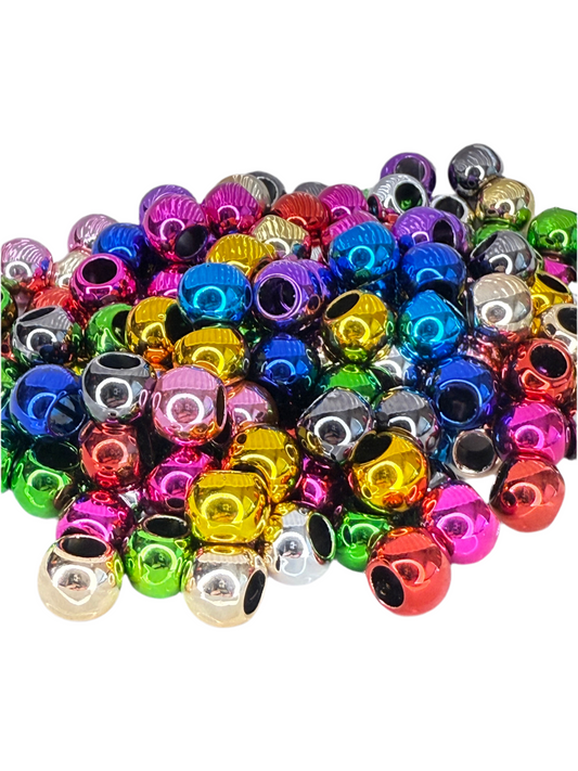 R93-(20PCS) 10mm Metallic Multi Color Smooth Round Spacer/Wheel Plastic Beads for DIY