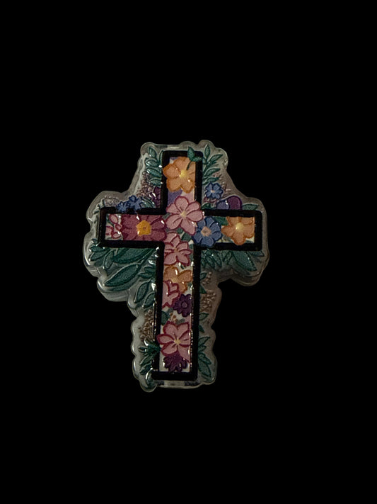 F/ACR9- (1)PC 1.2" Floral Cross Acrylic Focal Bead for DIY Pens, Keychains, Wristlets, Cup Charms, Car Charms ETC