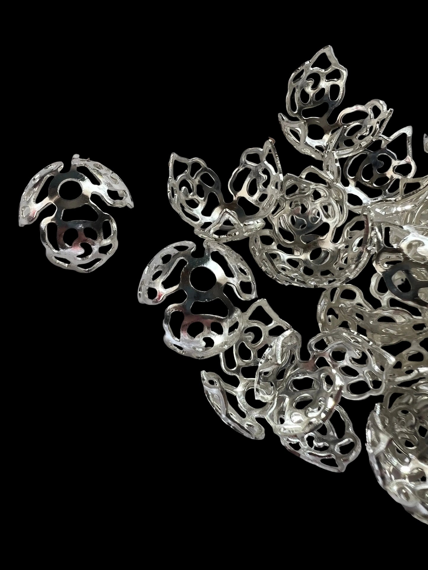 20 PCS-15mm SILVER Flower Pattern Bead Caps image 0
