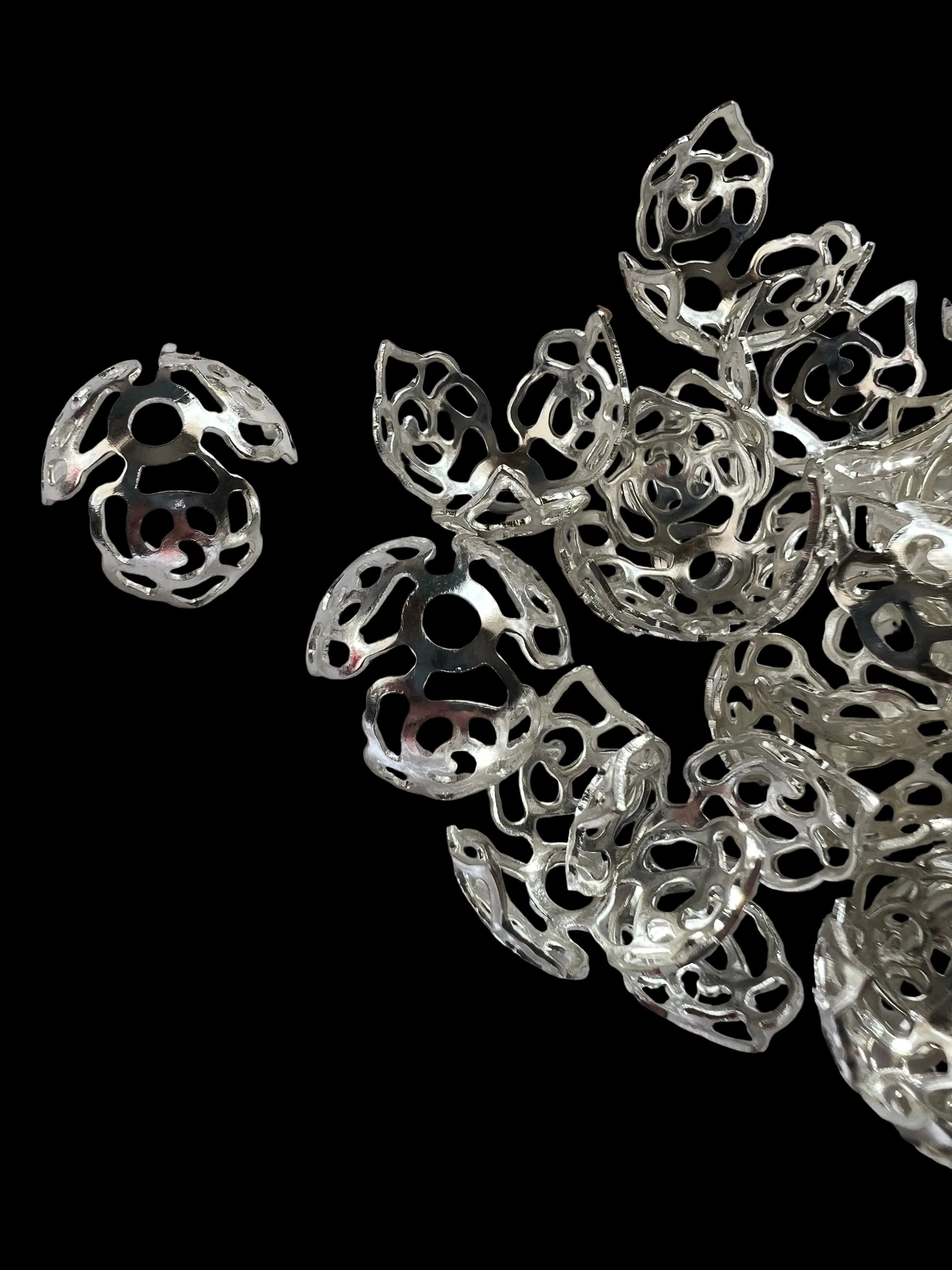 20 PCS-15mm SILVER Flower Pattern Bead Caps image 0